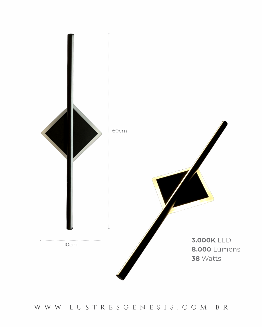 Arandela Moderna Fit Linear Slim Preto 60cm com base quadrada de LED Lustres Gênesis loja online de Lustres e Iluminação Decorativa